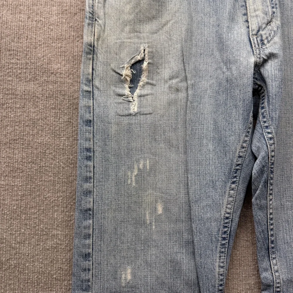 Levis 514 Straight Fit Jeans Mens 34x32 Light Wash Distressed Blue Denim‎